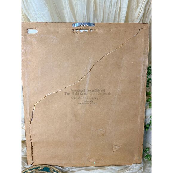 Vintage Framed Girl & Puppy Art Lithograph - Picture 2 of 2